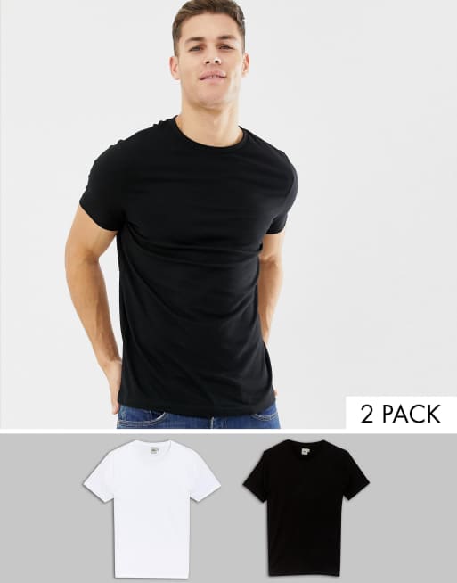 ASOS DESIGN – 2er-Set T-Shirts in Weiß/Schwarz mit Rundhalsausschnitt, Rabatt