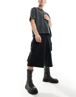 Asos Design 3/4 Length 4 Pocket Parachute Shorts In Black