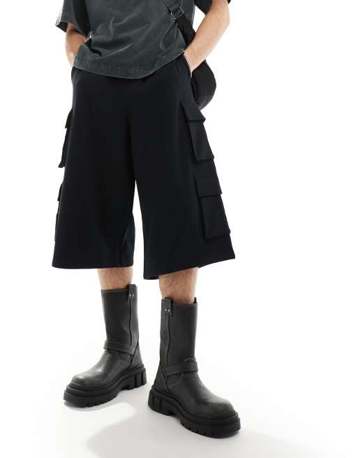 ASOS DESIGN 3/4 length 4 pocket parachute shorts in black, 3 of 5