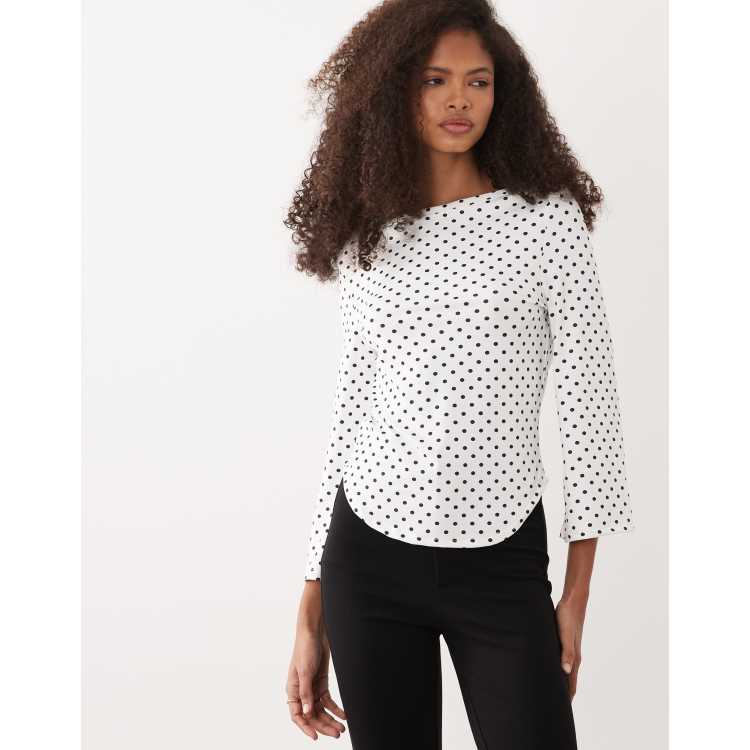 ASOS DESIGN 3/4 sleeve top with boat neck in mono polka dot | ASOS