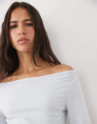 Asos Design 3/4 Sleeve Top With Boat Neck In Blue