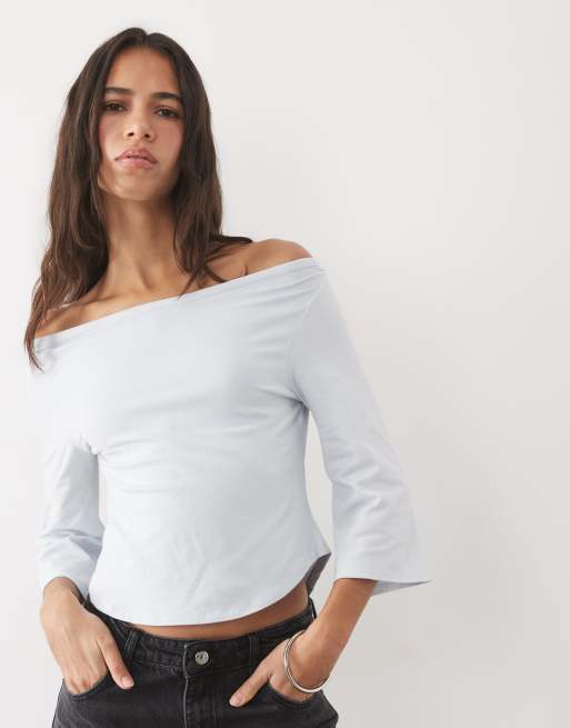 ASOS DESIGN 3/4 sleeve top with boat neck in pastel blue, 2 of 4