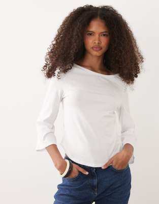 ASOS DESIGN 3/4 sleeve top with boat neck in white
