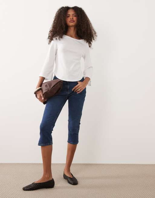 ASOS DESIGN 3/4 sleeve top with boat neck in white, 2 of 4