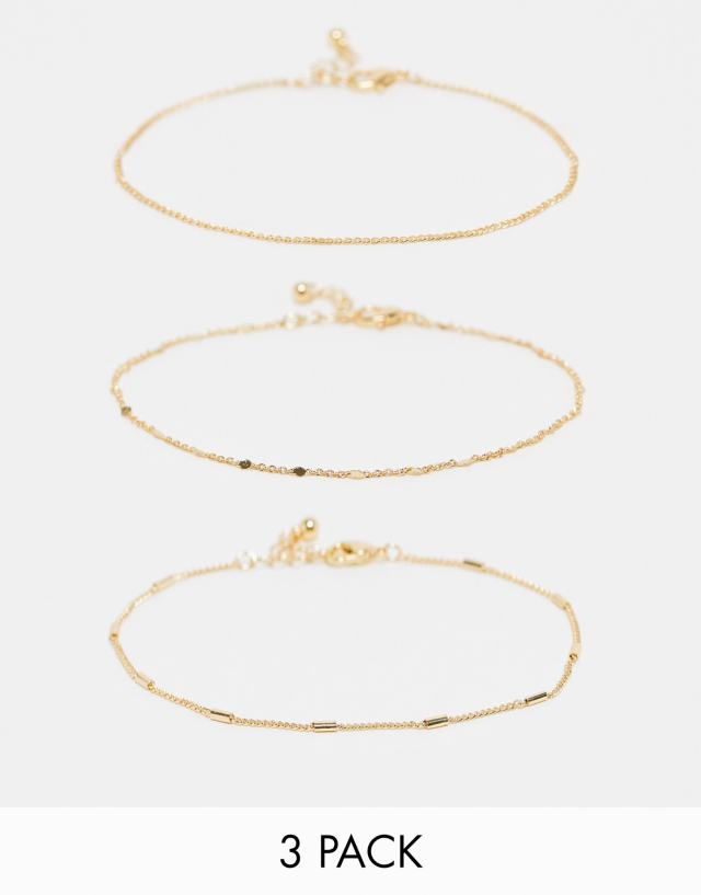 ASOS DESIGN 3-anklets in gold tone