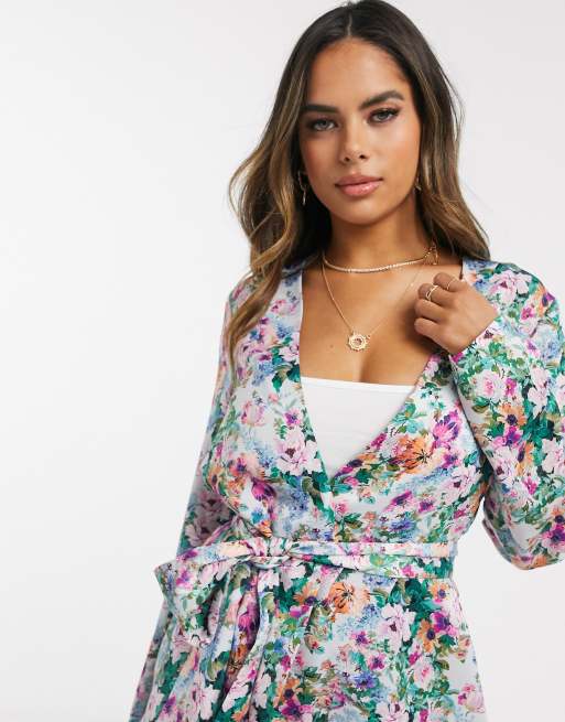 ASOS DESIGN - 3-delige blazer van zacht satijn met bloemenprint, 3 van 4