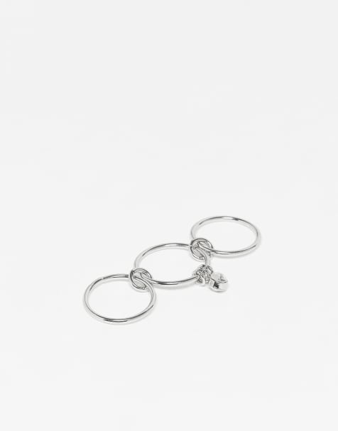 ASOS DESIGN  3 link ring with faux sparkly crystal detail in silver tone - view 1