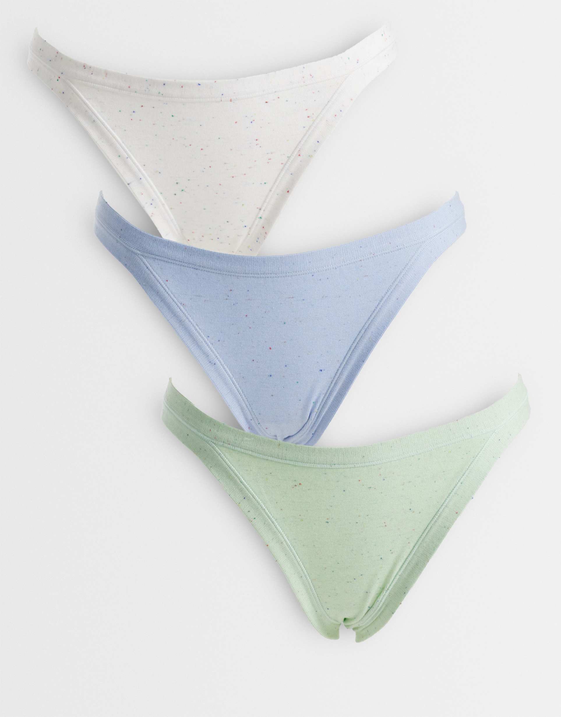 asos design 3 pack 90s tanga brazilian briefs in cream, blue & sage neppy