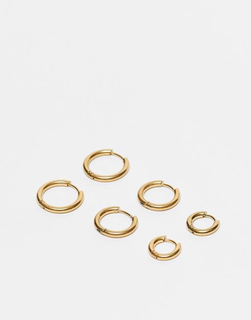  ASOS DESIGN 3 pack 9mm and 12mm and 14mm waterproof stainless steel hoop earrings pack in gold