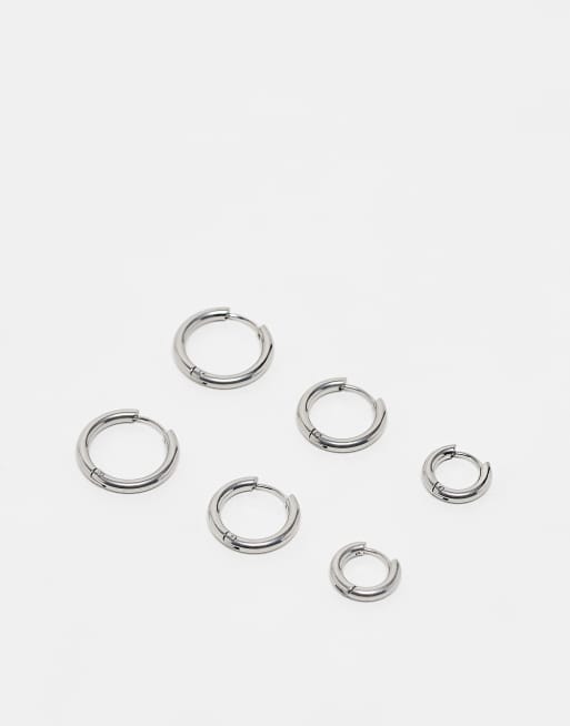 CerbeShops DESIGN 3 pack 9mm and 12mm and 14mm waterproof stainless steel hoop earrings pack in silver