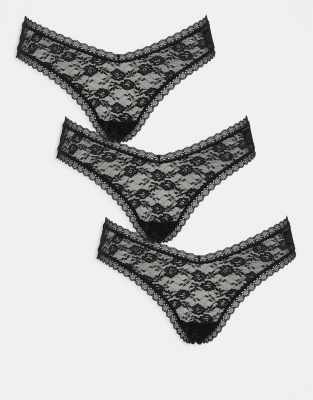 3 pack all over lace brazilian briefs in black