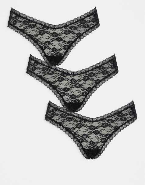 ASOS DESIGN 3 pack all over lace brazilian briefs in black - view 1