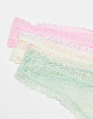 Asos Design 3 Pack All Over Lace Dipped Front Thong