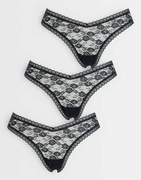 ASOS DESIGN 3 pack all over lace knicker in black - view 1