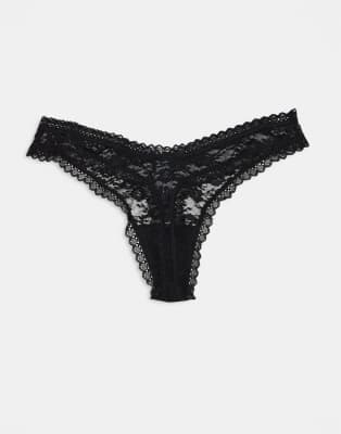 Asos Design 3 Pack All Over Lace Thong In Black
