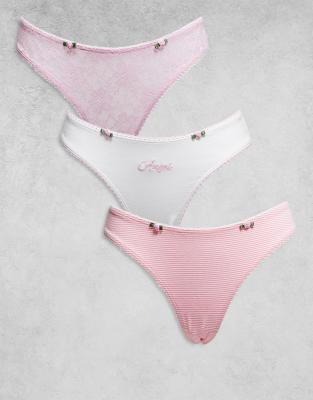 Asos Design 3 Pack Angel Brazilian Briefs With Rosebud Trim In Pink