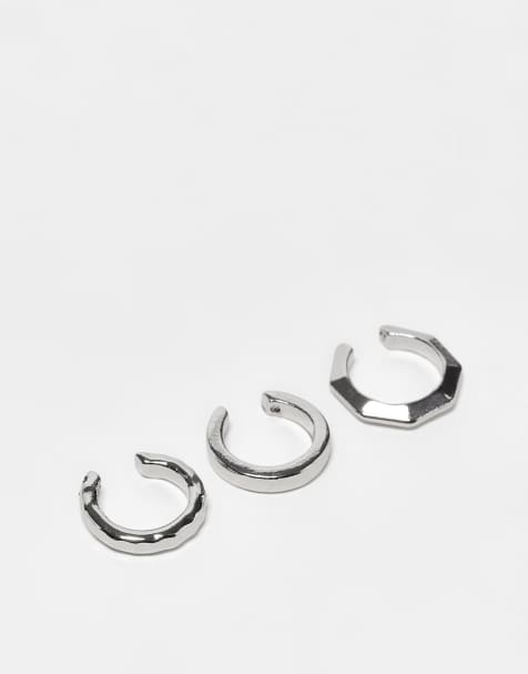 ASOS DESIGN 3 pack angular ear cuff in silver tone - view 1