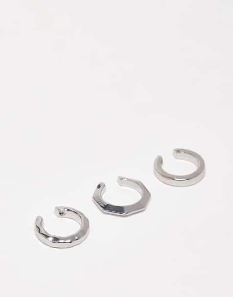 ASOS DESIGN 3 pack angular ear cuffs in silver tone - view 1