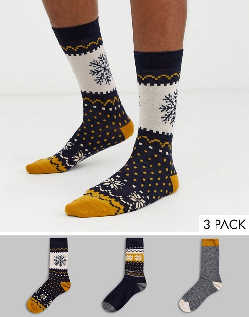 ASOS DESIGN 3 pack ankle sock with christmas fairisle snowflake print save