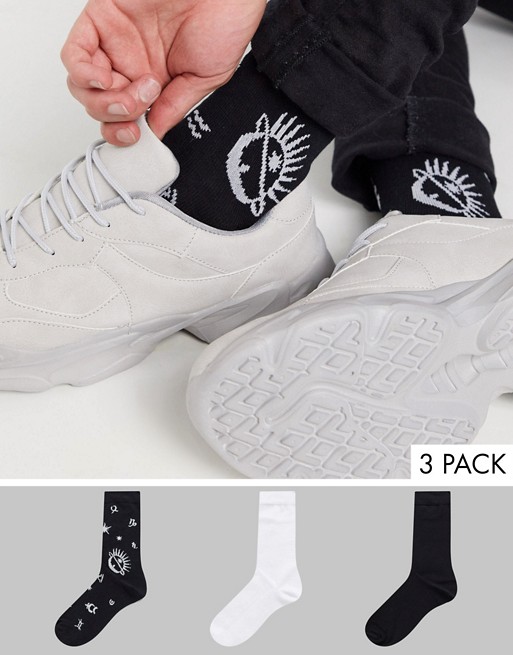 ASOS DESIGN 3 pack ankle socks in celestial design