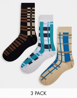 ASOS DESIGN 3 pack ankle socks in check