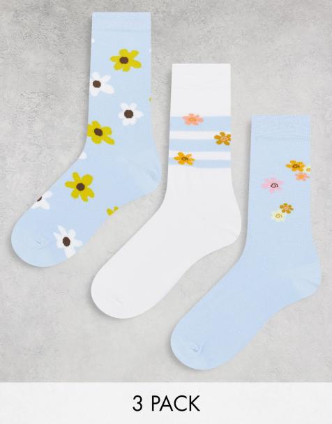 ASOS DESIGN 3 pack ankle socks in gray with flowers - view 1