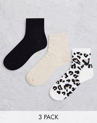 ASOS DESIGN 3 pack ankle socks with animal print in multi