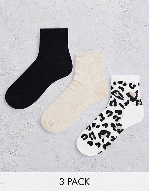 ASOS DESIGN 3-pack ankle socks with animal print in multi | ASOS