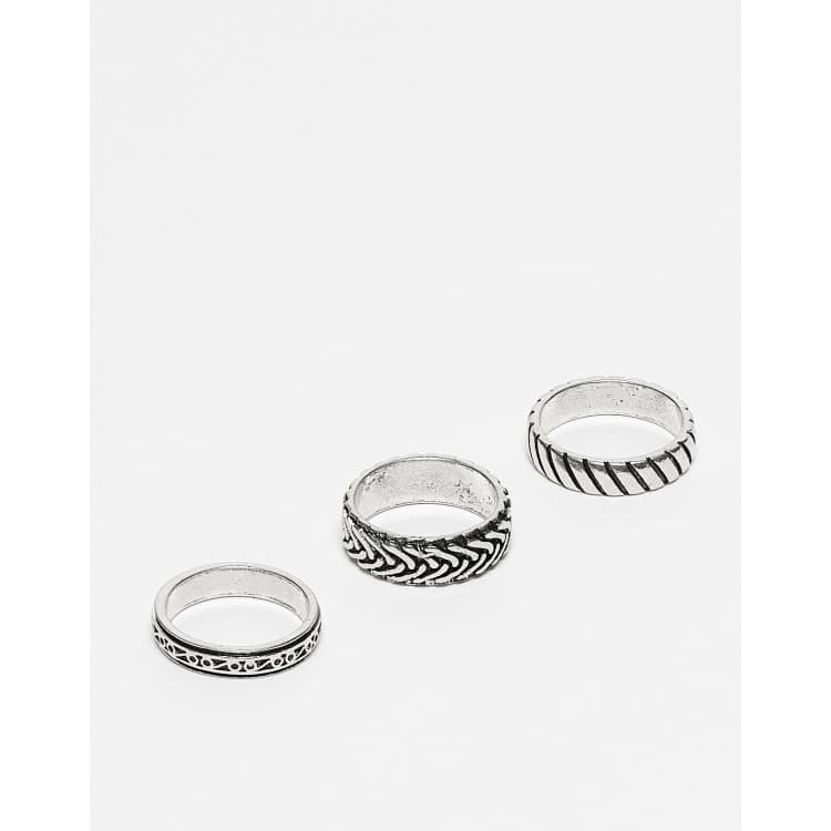 ondergronds Haalbaar bonen ASOS DESIGN 3 pack band ring set with embossing in burnished silver tone |  ASOS