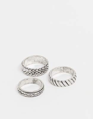 ДИЗАЙНЕРСКИЙ набор колец ASOS DESIGN из 3 упаковок с тиснением в полированном серебристом цвете 2290₽