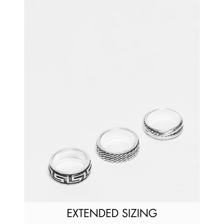 ASOS DESIGN 3 pack band ring set with engraved greek wave and rope texture  in burnished silver tone