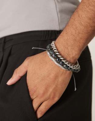 Asos Design 3 Pack Beaded And Chain Bracelets