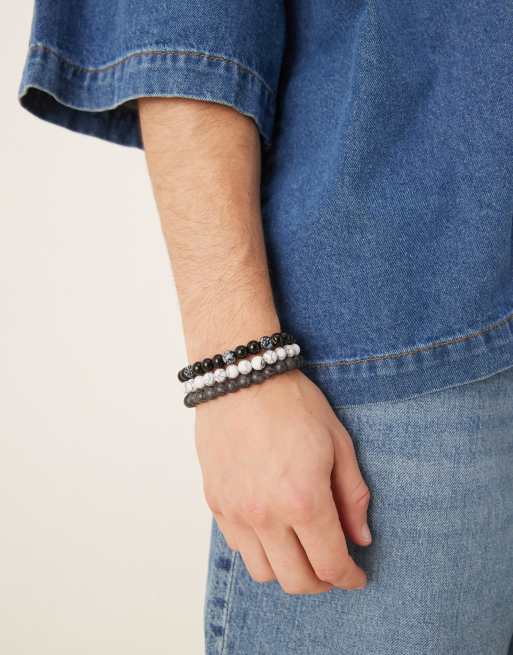 ASOS DESIGN 3-pack beaded bracelets set in monochrome tones 