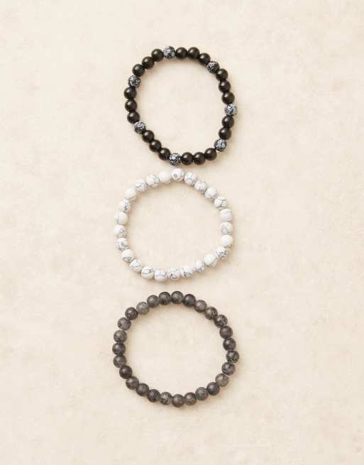 ASOS DESIGN 3-pack beaded bracelets set in monochrome tones 