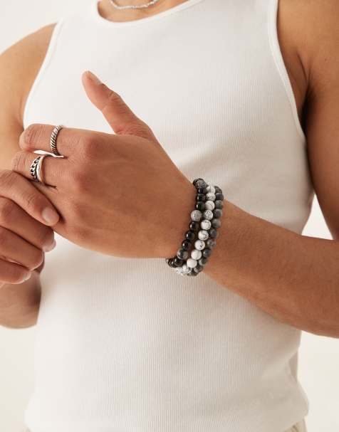 ASOS DESIGN 3-pack beaded bracelet set in tonal black and white - view 1
