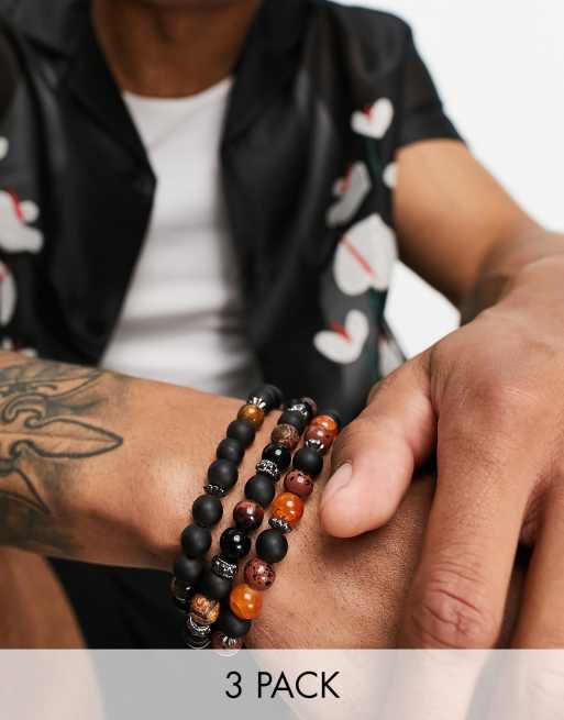 Black 3-Layer Beaded Leather Bracelet | 3 Styles