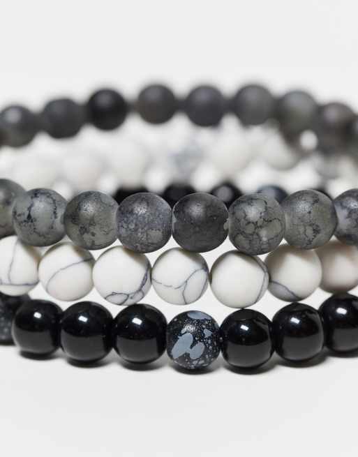 Safari Beads | 3 Styles | Gemstone Beaded Bracelet | 8mm | Women Black with White Stripes