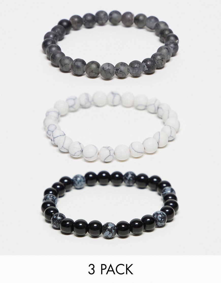 3-pack beaded bracelets set in monochrome tones-Multi