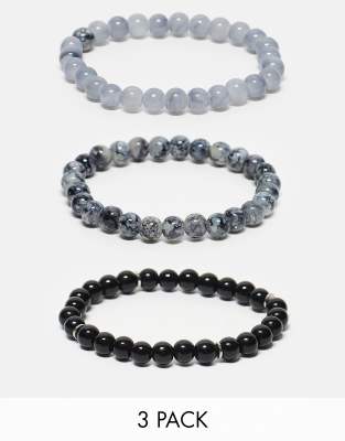 ASOS DESIGN 3-pack beaded bracelets set in monochrome tones 