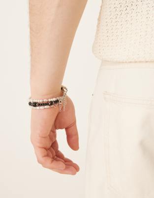Asos Design 3 Pack Beaded Bracelets With Faux Pearls