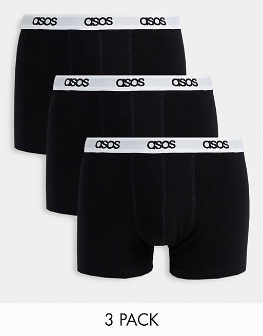 ASOS DESIGN 3-pack boxer briefs in black with branded waistband | ASOS