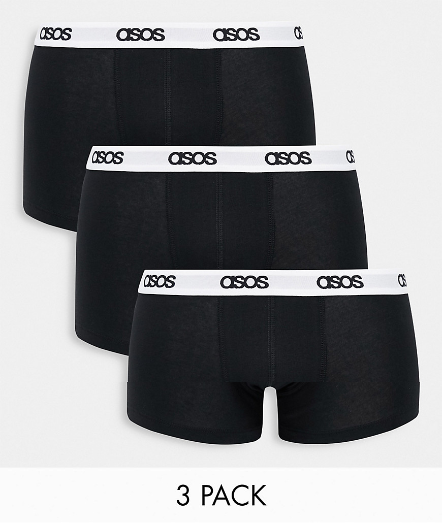 ASOS DESIGN 3-pack boxer briefs in black with branded waistband