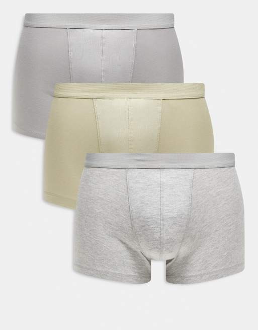 ASOS DESIGN 3 pack boxer briefs in khaki green / gray