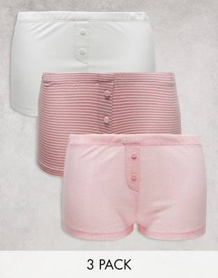 3-pack boxers in pink stripe, pink pointelle & white with contrast stitching-Multi