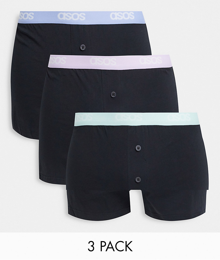 ASOS DESIGN 3 pack boxers with pop color waistband-Black