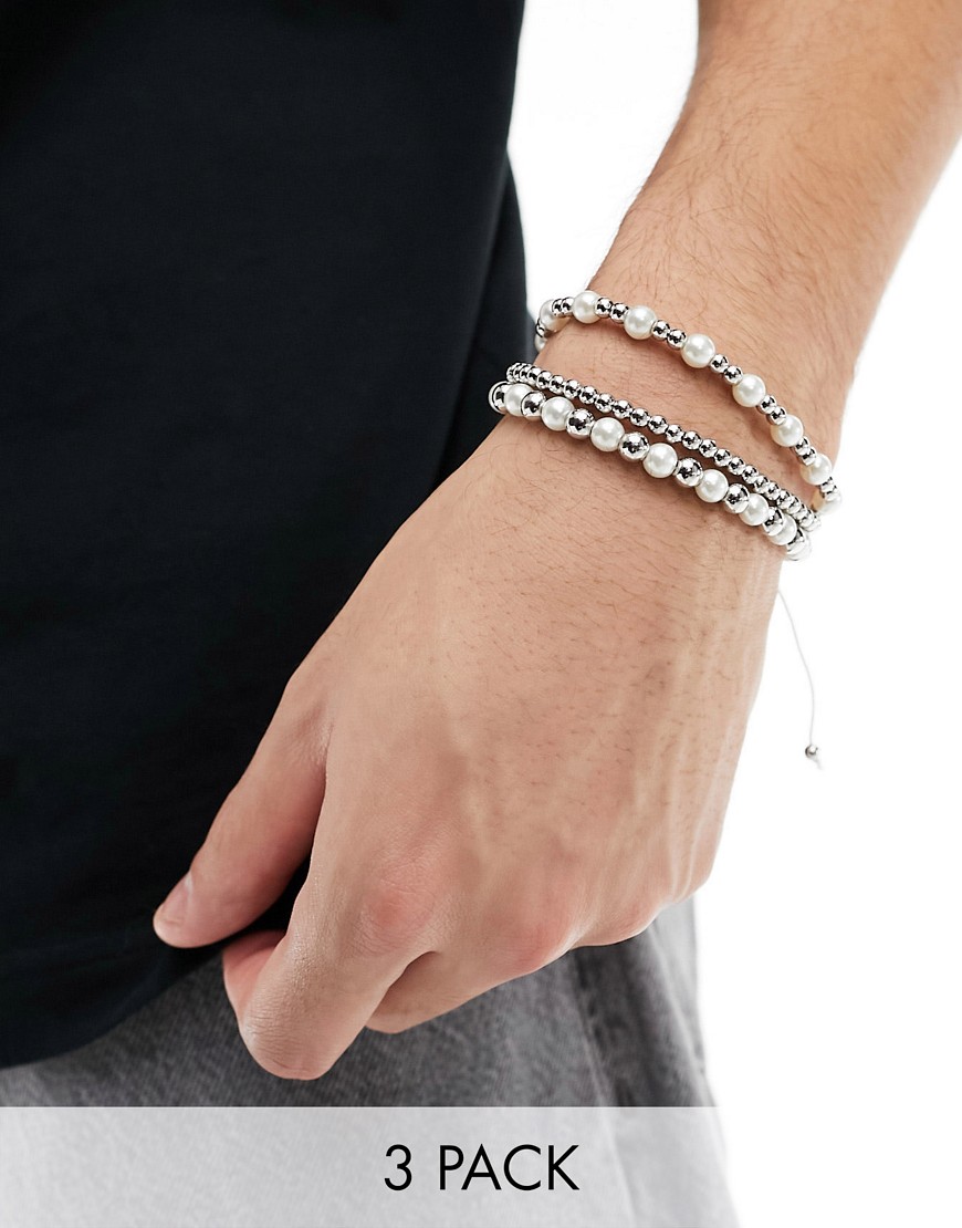 ASOS DESIGN 3 pack bracelet set in faux pearl-Multi