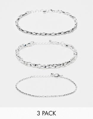 Asos Design 3 Pack Bracelet Set In Silver Tone In Neutral