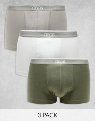 ASOS DESIGN 3 pack branded waistband trunk in multiple colours