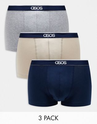 ASOS DESIGN 3 pack branded waistband trunk in multiple colours