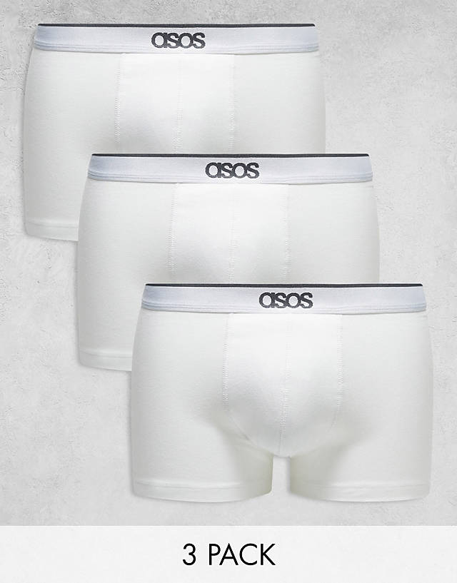 ASOS DESIGN - 3 pack branded waistband trunks in white